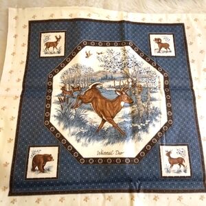 FABRIC PILLOW PANELS with Coodinating Border Print, 2 Panels, Bears And Deer